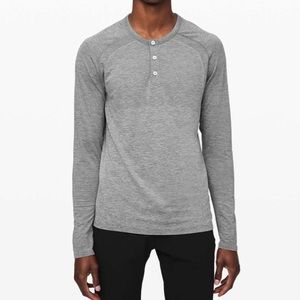 Lululemon XL Metal Vent Tech Long Sleeve Henley 2.0 Slate White 🌫️🤍